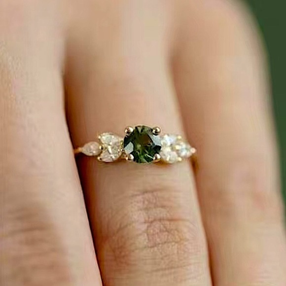 Gold Peridot Zircon Ring Minimalist, Dainty Diamond - Picture 3 of 4